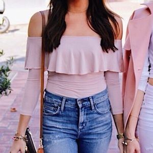 Aritzia pink ruffle bodysuit